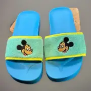 Disney Store Mickey Mouse Slide Sandals Terry Cloth Blue Green Women’s 7 Men’s 5