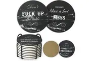 White Elephant Gifts for Adults, Coasters Set of 8 Black Marble Style Absorbent Drink Coasters with Cork Base, Ideal for Living Room Decor, Gifts for Men, Bar Coaster with 4 Sayings, 10cm