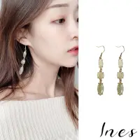 在飛比找momo購物網優惠-【INES】韓國設計復古奢華金箔幾何寶石長款耳環