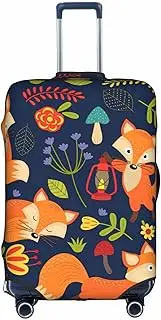 [Pvinnk] Cute Animal Fox Flower Print Protective Luggage Cover Elastic Washable Suitcase Protector Travel Gear Protector, White, Small