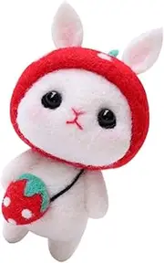 LOLIPPYY Fun Plush Doll DIY Needle Felting Kit Cartoon Rabbit Art Craft Supplies for Adults Present for Day Beginner Friendly Wool Felting Tools Red Strawberry