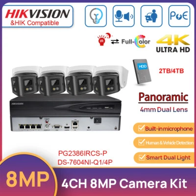Hikvision 4CH NVR 8MP Dual Lens Dual Light POE Panoramic Camera CCTV System Kit