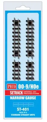 Peco ST-401 OO-9 Gauge Standard Straight Track Units (Pack 8)
