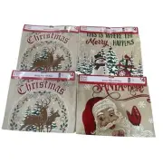 New 4 Pack Burlap Style Santa Sack Christmas Gift Bag Decoration Reindeer Snowmn