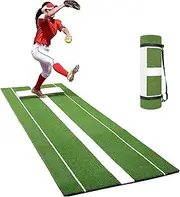 Softball Pitching Mat,5.9' x 3'/10' x 3'Baseball Hitting Mat with Rubber Mound,Batting Mat, Anti-Fade Turf with Antislip Rubber Bottom,for Fastpitch Training & Pitching Practice(Green,91 * 304CM)