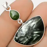 Russian Seraphinite & Chrome Chalcedony 925 Silver Pendant Jewelry P-1098