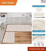 Plush Striped Bath Rugs - Luxurious Anti-Slip Soft Plush Shaggy - 2 Piece Set