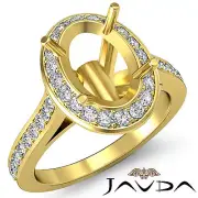 Halo Pave Oval Shape Semi Mount Diamond Engagement Ring 18k Yellow Gold 0.70Ctw