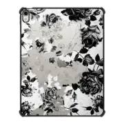 iPad Air 13-inch (M2/M3) iPad Impact Case Black and White Roses Flowers Pattern in Crackling Paint on Transparent Background