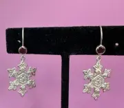 NWT Carolyn Pollack American West Sterling Red Garnet Snowflake Dangle Earrings
