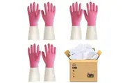 BOOMJOY 3 Pairs Latex Cleaning Gloves Pink with 40PCS Magic Sponges Cleaning Eraser Multi-function Foam Cleaner