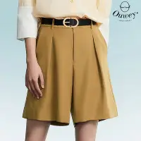在飛比找Yahoo奇摩購物中心優惠-OUWEY歐薇 高質感腰帶打摺斜紋雪紡五分褲(卡其色；S-L