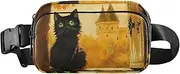 [XYMZR] Black Cat Window Castle Fanny Pack Hip Bag Belt Bag for Women Man Fashion Waist Pack Water-repellent Crossbody Bag for Halloween Costumes Running Hiking Jogging Travel Sport, Multi-colored, one
