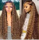Curly Honey Blonde Glueless Wig Human Hair Go Pre Plucked 13x6 Hd Water DeepWave