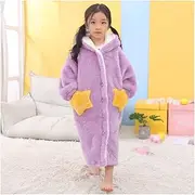 [GHYUBYER] Kids Bathrobes ， Boys Girls Robe Flannel Nightgown Children Soft Hooded Sleepwear Unisex Nightgowns (Color : Purple, Size : 170)