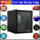 BLACK Devanti 46L Glass Door Portable Countertop Compact Mini Bar Fridge Chiller