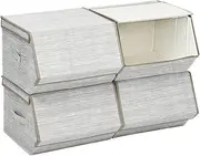[Giantex] Stackable Storage Bins Set of 4, Foldable Non-woven Fabric Storage Box with Magnetic Secured Lids, Side Handle, Toy Organizer Multi-purpose Storage Containers for Clothes Books (Light Grey)