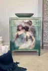Handmade and Hand-Painted Cabinet with Two Inner Shelves and One Drawer