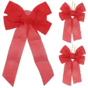 2-6x Christmas Red Plain Bow Hessian Burlap Knot Door Xmas Tree Hanging Decor