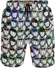 [GuoChe] Men's Swim Trunks Face Grin Laughs Quick Dry Beachwear Sports Running Swim Board Shorts Pants with Mesh Lining