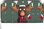 [SKKNT] Funny Christmas Moose head Print Spacious Trendy Leather Hand Wallet Women Wallet Clutch for Casual and Travel Use, Black, One Size, Art