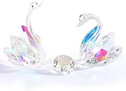 Set of 2 Crystal Swans Gifts for Couples on 15 Years Marriage Wedding Glass Figurines Keepsake for Her, 15th Anniversary Presents Keepsake for Friends Home Ornaments