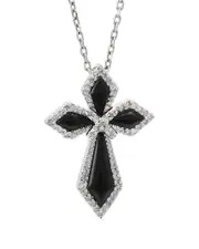 Silver 0.15 ct. tw. Diamond & Onyx Cross Necklace