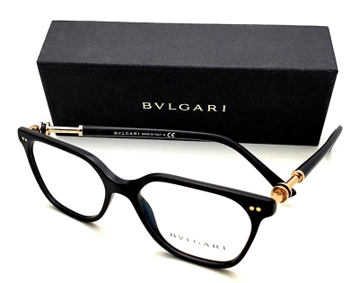 New BVLGARI Eyeglasses 4178 501 51-16 Shiny Black & Gold Frames w/ Spring Hinges