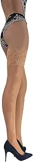 [JUST BEAUTY TOUCH] 13 cm Deep Lace Top Patterned Hold-ups Stockings, 20 Denier, Rose Floral Design – Perfect for Day & Night, Party, Bridal, Wedding Hold-ups