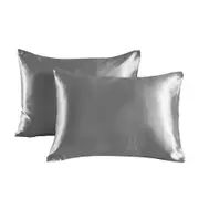 Satin Pillowcase Set of 2 Silk Pillow Cases for Hair and Skin Satin Pillow Covers 2 Pack with Envelope Closure (51*76cm Dark Grey)