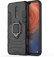 [SATURCASE] Case for Oppo Reno Z, Ring Kickstand Hybrid 2 in 1 [PC & Silicone] Dual-Layer Bumper Shockproof Protective Cover for Oppo Reno Z (HZ-Black)