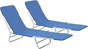 vidaXL 2X Folding Sun Loungers Outdoor Patio Garden Adjustable Backrest Camping Beach Day Bed Steel and Fabric Blue