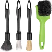 NowWash 4pcs Car Detailing Brush Set, Interchangeable Soft Medium Hard Britles & Tire Brush, Scratch-Free Interior & Exterior Cleaning for Wheels, Vents, Dashboard, Engine Bay