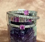 Bomb Party Everything I Want Rose Quartz & Ruby CZ Rhodium Ring SZ 11 RBP6481