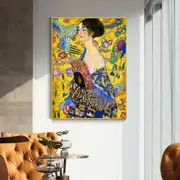 Lady With A fan By Klimt Canvas Wall Art