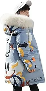 [xinghaikuajing] Children's Down Jacket Long 2021 New Girl Down Jacket in The Air of The Big Children's Fashion Winter Coat 140cm Graffiti Blue