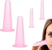 Set of 4 Silicone Cupping Face, Cupping Glasses, Facia Massage, Smooths Cellulite and Fascia Pockets and Improves Blood Circulation (Pink)