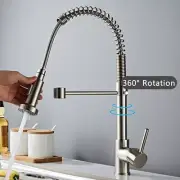 Stainless Steel Kitchen Mixer Taps 360° Swivel Spring Pull Out Spray Sink Faucet