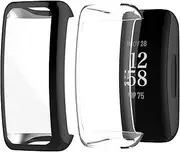 [2 Pack] Protective Case for Fitbit Inspire 3 / Inspire 2, Full Body Screen Protector Case TPU All-Around Protective Ultra Clear Slim Soft Full Cover for Fitbit Inspire 3 2 (Black+Clear)