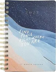 Fringe Studio 2023 Spiral Planner, Aug 2022 - Dec 2023, 17 Month Weekly and Monthly, Faux Leather Cover, " FIND PEACE ", 232 pages, 5.75" x 8.25" (113030)