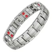 Mens Magnetic Bracelet Titanium Steel Magnetic Bracelet with Double Row 4 Ele...