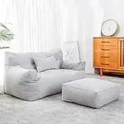 UYSOFRCV Large Bean Bag Chairs Sofa Cover, High Back Lazy Lounger Indoor Seat Bag Cushion Measures Bags Perfect Lounge or Gaming Chair for Adults and Kids, with No Filling,Light Gray