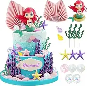 16 PCS Mermaid Under the Sea Cake Toppers Kit for Birthday Wedding Baby Shower Party Decorations Supplies