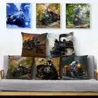 Retro Steam Train Pillow Case Vintage Style Colorful Cushion Cover Pillowcase