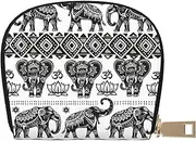 [JEJEA] Bohemian Elephant Pattern Print Credit Card Holder Wallet, Small Card Holder Wallet with Zipper,Leather Card Holder, White, One Size