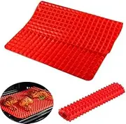 Red Silicone Pyramid Baking Mat - Non-Stick Cooking Mat for Microwave and Barbecue- 16 x 11'' Food Grade Silicone for Healthy Cooking - Versatile Kitchen Mat for Baking, Grilling, and Kitchen Counter