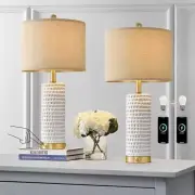24" Farmhouse 3-Way Dimmable Touch Ceramic Table Lamp Set of 2 Large-Gold Base