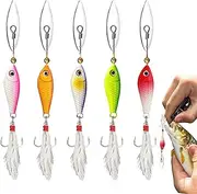 Fishing Spoons Lures | 5X Swim Baits Lures for Bass with Feather Tail - Sequins Metal Hooks, Spoon-Shaped Tackle Accessories for Freshwater, Trout, Whitefish