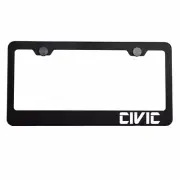 Matte Black License Plate Frame Chrome CIVIC Laser Etched Metal Screw Cap (for: Honda Civic)