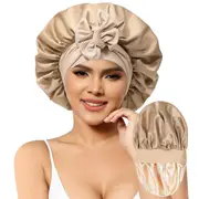 Women Hair Bonnet Hat Head Cover Wide Elastic Band Satin Night Sleep Cap